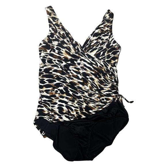 Miraclesuit Swimsuit Womens 14 Leopard Print Eclat One Piece Tummy Control Ruche - Picture 3 of 8